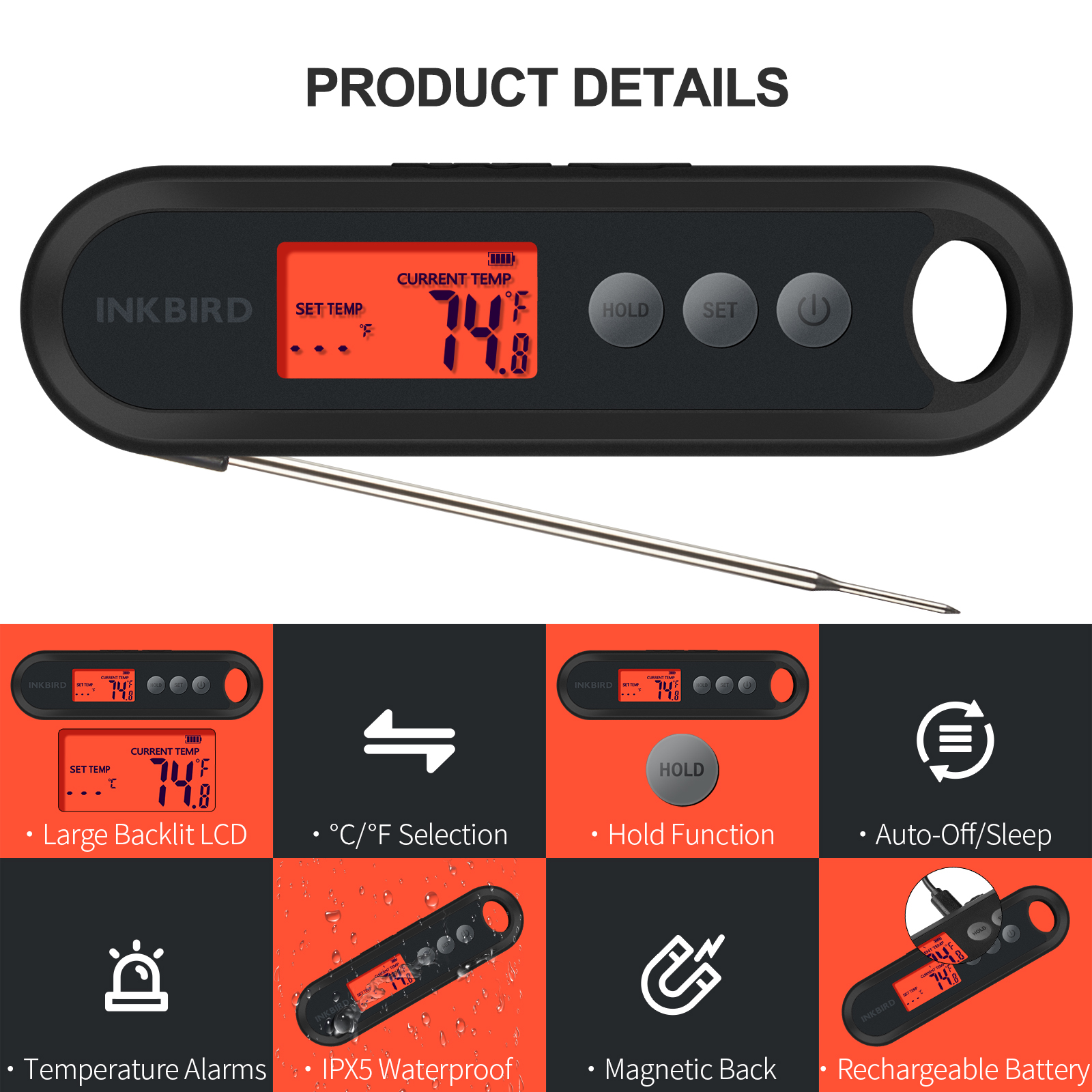 Inkbird Instant Read Meat Thermometer IHT-1P, Digital Waterproof