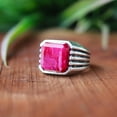 thumbnail image 5 of Pink Ruby Ring, 925 Sterling Silver Ring, Men's Signet Ring, Minimalist Ring, Boho Jewelry, Statement Ring, Rectangular Gemstone Silver Ring, 5 of 6