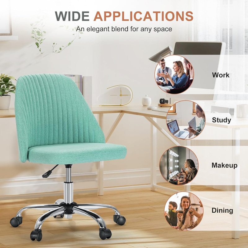 Sybels Modern Office Chair: Armless Swivel Desk Chair with Wheels, Adjustable Height Rolling Task Chair for Home, Dorm，Green