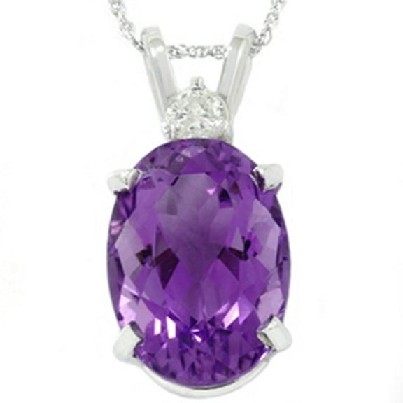 Pompeii 14x10mm Oval Amethyst Diamond 10k White Gold Pendant Women's Necklace 18" (G,I1)