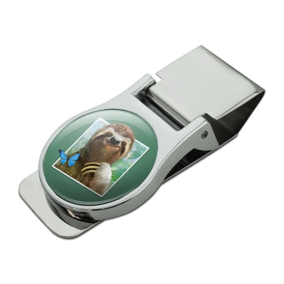 Sloth Selfie Picture Satin Chrome Plated Metal Money Clip