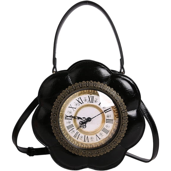 Jiibva Vintage Flower Shaped Clock Purse Women Classic Retro Handbag Shoulder Bag Unique Novelty Clock Shaped Crossbody Bag