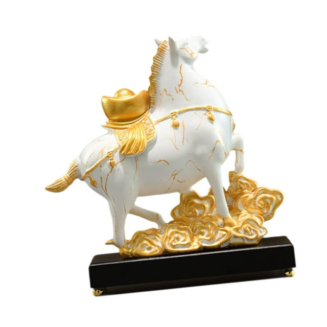 Estatua de caballo para decoración de mesa, centro de mesa de resina, figura de Feng Shui chino para Oro blanco