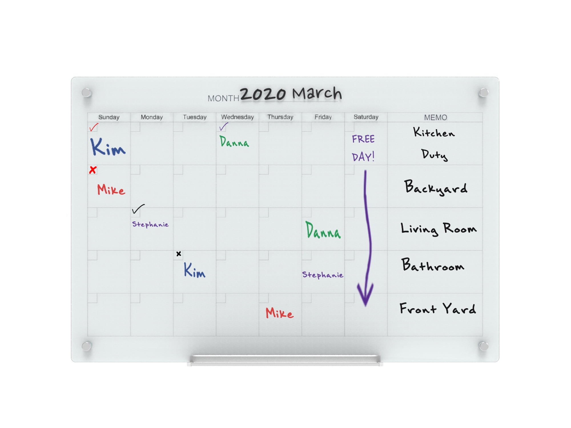 Audio-Visual Direct Magnetic Glass Dry Erase Board Set (4' x 3', Calendar White) for Wall - Monthly Planner