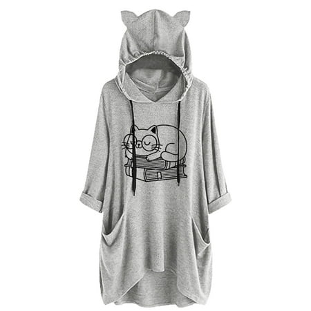 

HSMQHJWE Plus Size Teacher Shirts Plain Casual T Shirts For Women Hat Loose Women S Cute Mid-Length Top Blouse Mid-Sleeve Printed Ear Hooded Women S Blouse Maternity Loose Tops