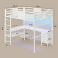thumbnail image 2 of Afuhokles Loft Full Size Bed with Desk, LED Lights and Charging Station, Metal Loft Bed Frame with Fabric Drawers and Shelves, White, 2 of 9