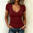 thumbnail image 2 of WHEANG Deep V Neck T Shirts for Women Breathable Womens Summer Tops Comfort Ribbed Knit Skin-Friendly T Shirt Slim Fit Short Sleeve Daily Wear Casual T Shirts Red Size S 2026 Sales Under $2, 2 of 6