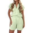 thumbnail image 2 of ClodeEU Women's Linen Blend Short Sleeve Top and Pants Set ,Solid Color Casual Two Piece Outfit Green,Womens Plus XXL, 2 of 8
