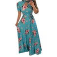 thumbnail image 2 of RXIRUCGD Robes Maxi pour Femmes, Mode Décontractée Col Rond Manches Courtes Bandage Été Imprimé Ceintures Robe Élégante de Soirée, 2 of 6