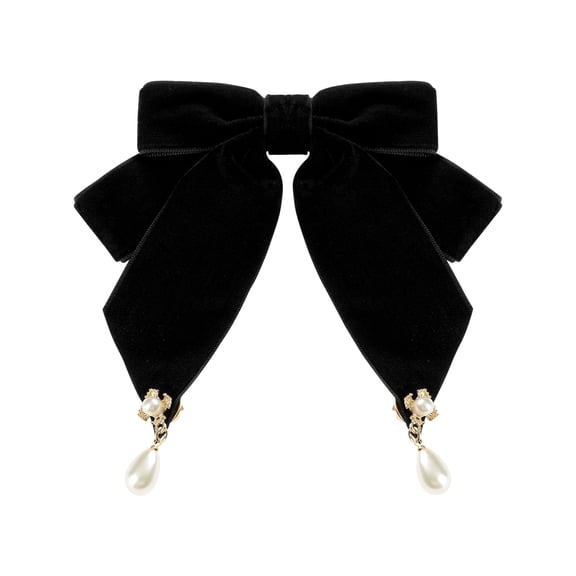 INSPIRE CHIC Women's Retro Velvet Ribbon Bow Tie Brooch Necktie Pre-Tied Big Bowknot Brooch Pin Black