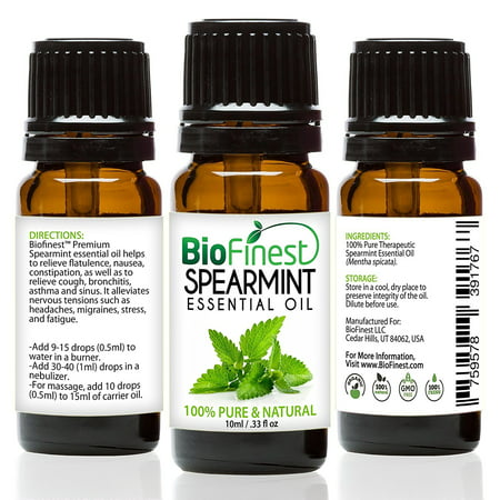 BioFinest Spearmint Oil - 100% Pure Spearmint Essential Oil - Premium Organic - Therapeutic Grade - Best For Aromatherapy - Boost Digestion - Muscle Soothing - FREE E-Book (Best Spearmint E Liquid)