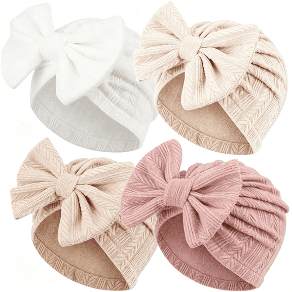 TELOLY Newborn Baby Girl Hats with Bow Toddler Infant Beanie Cap Newborn Hospital Hats for Baby Girl Kid 3-12 Months,Soft Newborn Hats