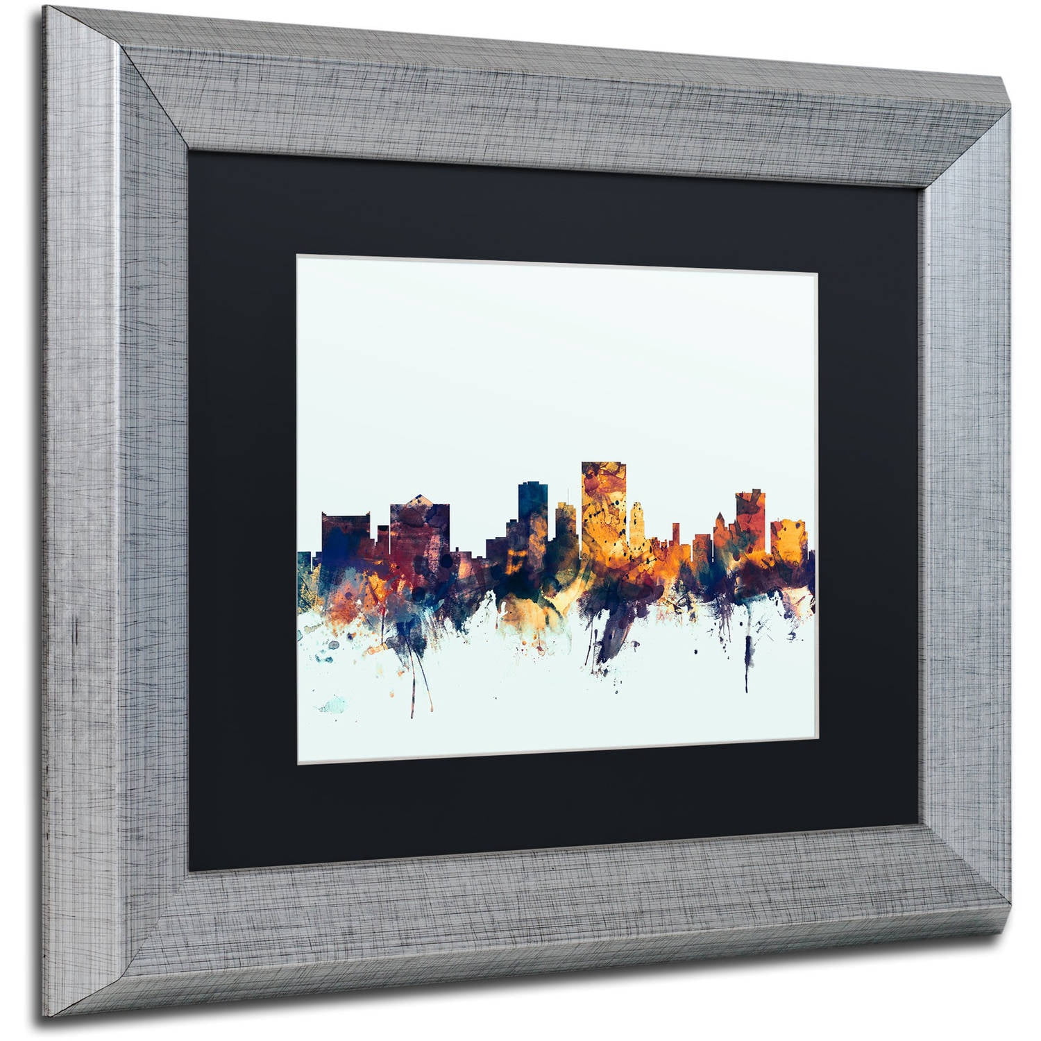Trademark Fine Art "El Paso Texas Skyline Blue" Canvas Art by Michael Tompsett, Black Matte, Silver Frame