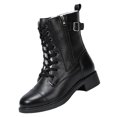 thumbnail image 2 of Willtoo Womens Boots Lace Up Side Zipper Buckle Warm Winter Ankle Booties Low Block Heel Waterproof Faux Leather Cold Weather Walking Boots, 2 of 5