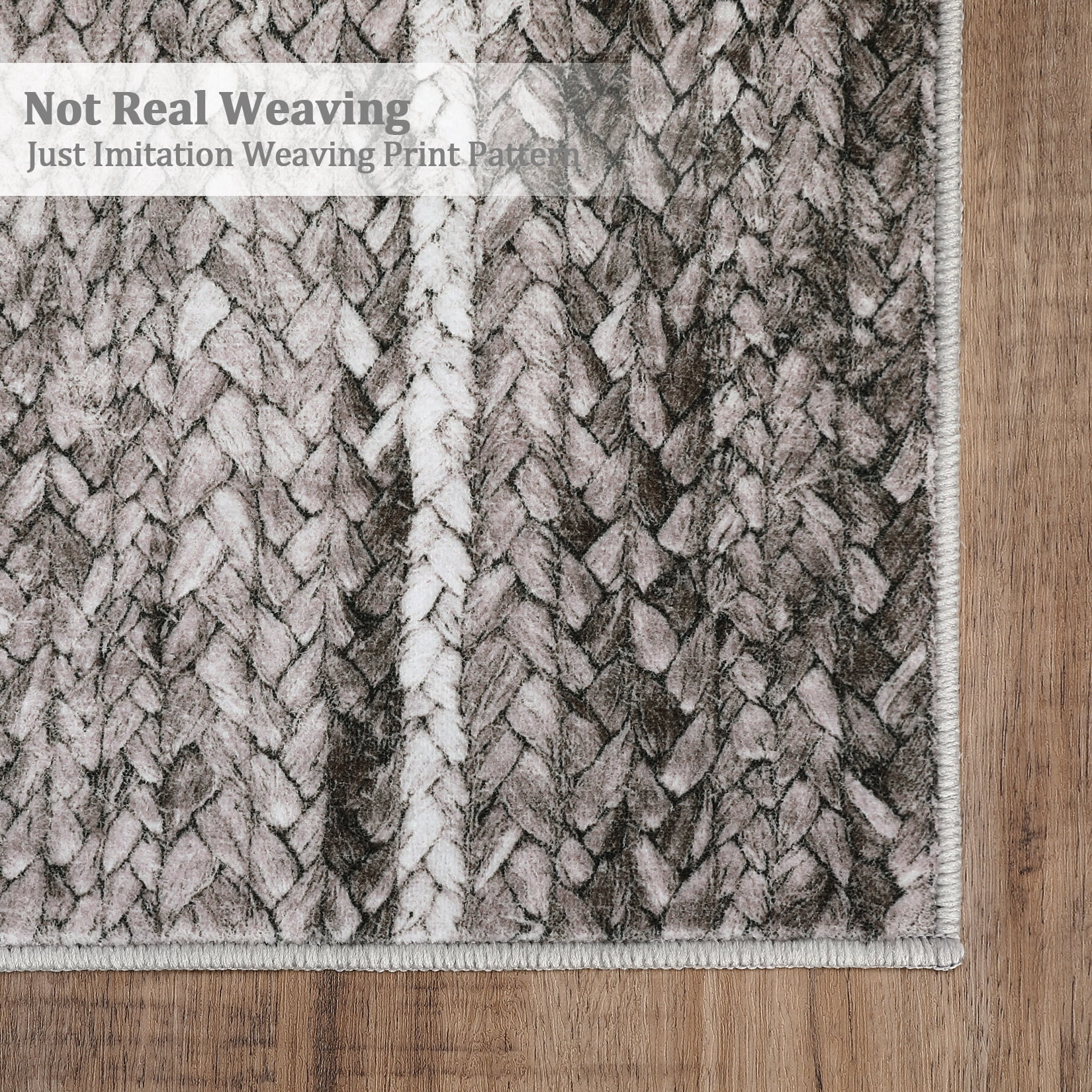 FairOnly 9'x12' Grey Modern Area Rugs for Living Room Washable Braided Print Ultra-Thin Rugs for Bathroom Indoor Floor Carpet Bedroom Area Rugs