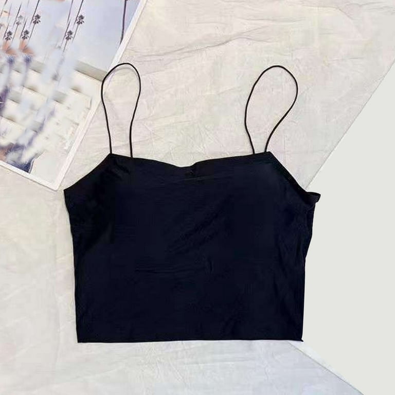 Fashion (6117-Black)2022 New Ladies Camisole Slim Fit Stretch Push Up Bra  With Chest Pads Cropped Navel Short Tube Top V-Neck Tops Hot Sale WEF