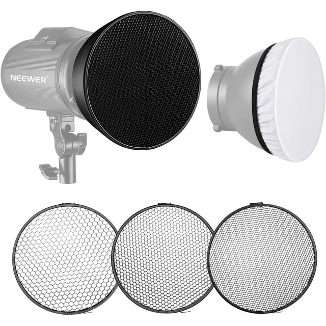Difusor suave reflector estándar de 18 cm con rejilla de panal de 20/40/60 grados para proyector de montaje fotográfico con luz estroboscópica de flash de estudio JM
