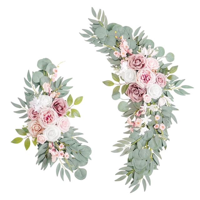 CJiaWei Wedding Bow Flower Set Roses Flower Decorative Garland With Roses Roses Leaves Flowers Garland With Ribbons