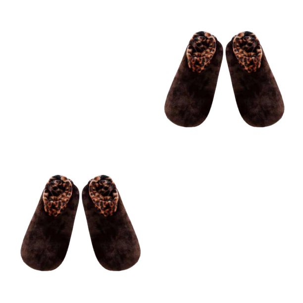Qarigey Calcetines de invierno para el suelo, calcetines tobilleros con estampado de leopardo antideslizantes, zapatillas de lana cálidas para Café Mujer 2Conjunto
