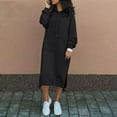 thumbnail image 2 of Dpytoraw Women's Casual Loose Solid Color Drawstring Hoodie Fall Warm Fleece Sweatshirt Maxi Dress With Pocket Women’s Ruffled Tiered Midi Dress, 2 of 5