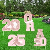2025 Graduation Decorations Yard Signs, 4PCS Black Congrats Grad Lawn Decorations with Stakes, Graduation Party Supplies, Large Outdoor Graduation Party Decor for High School & College (Pink)