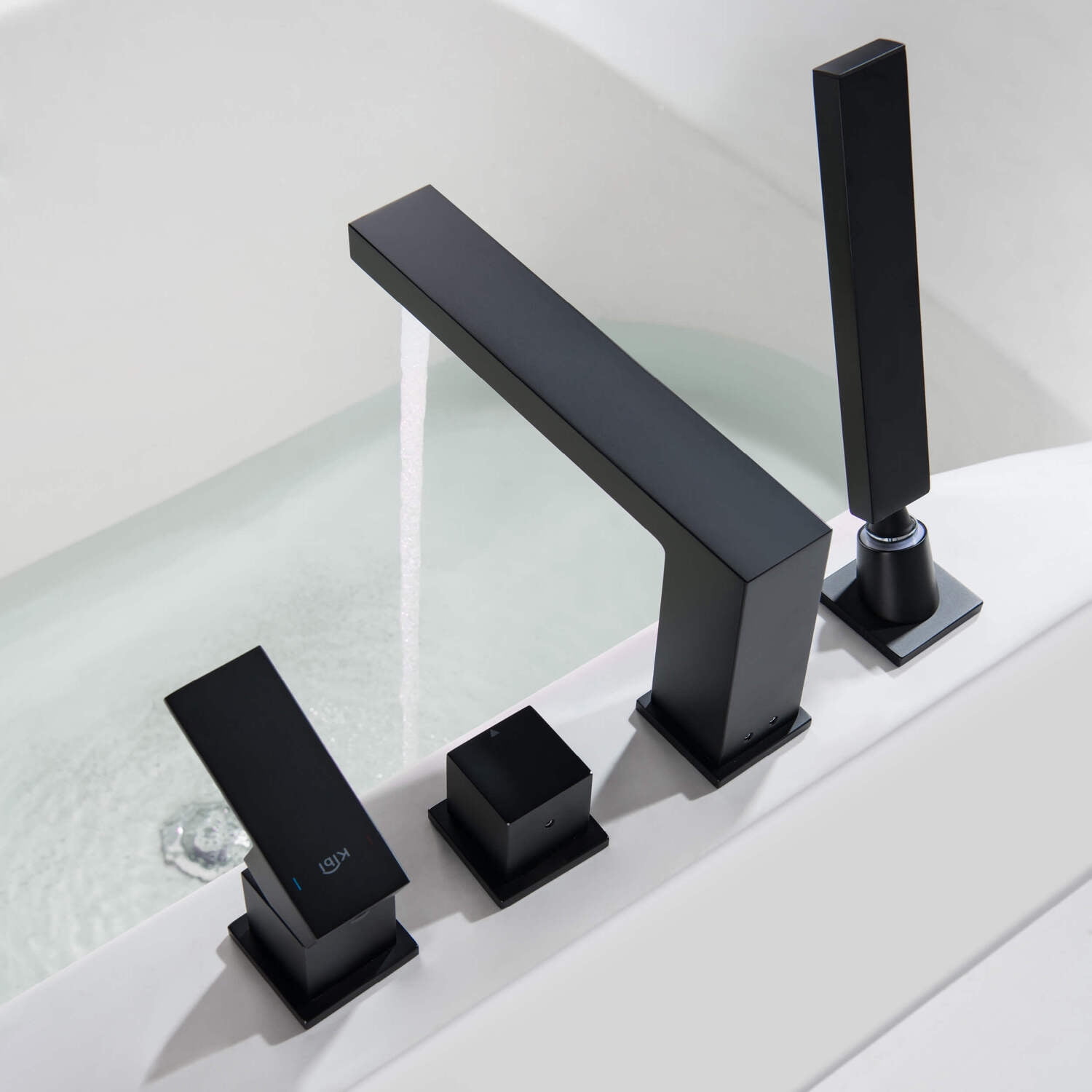 Kibi Cube Deck Mounted Bathtub Faucet with Hand Shower