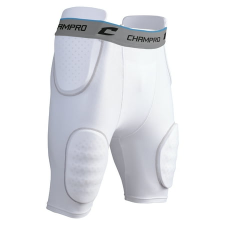 Champro Sports Formation 5-Pad Integrated Football Girdle, Youth Medium, White, Grey Trim