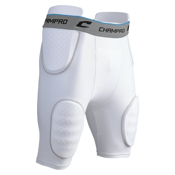Champro Sports Formation 5-Pad Integrated Football Girdle, Adult 2X-Large, White, Grey Trim