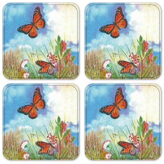 Vinyl Drink Coasters - Set of 4 - Butterflies and Flowers