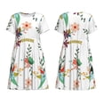 thumbnail image 3 of Bixox Robe d'Été à Manches Courtes pour Femmes Robe Ample Longueur Genou avec Poches-Joli Floral avec Feuilles, 3 of 7