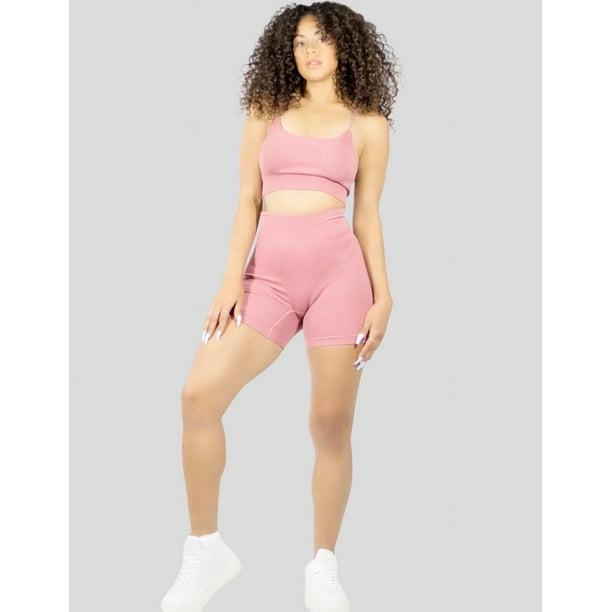 Conjunto Deportivo Mujer Short Biker Top Stretch Fit Push Up