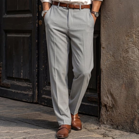 Men's Pants Big and Tall 50x30 Solid Color Casual Business Commuting High Waist Slim Straight Leg Trousers