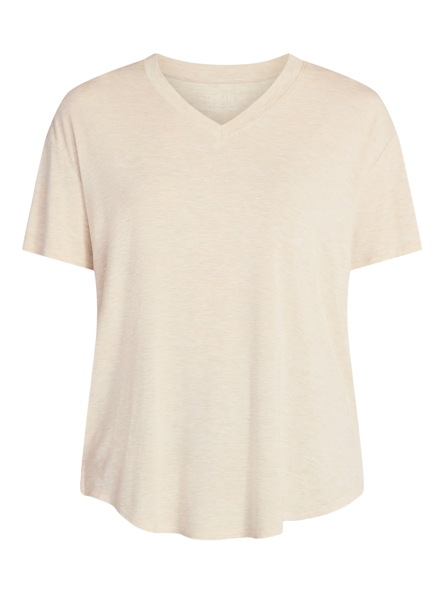 Time and Tru Women's V-Neck Tunic Tee with Short Sleeves, Sizes XS-XXXL