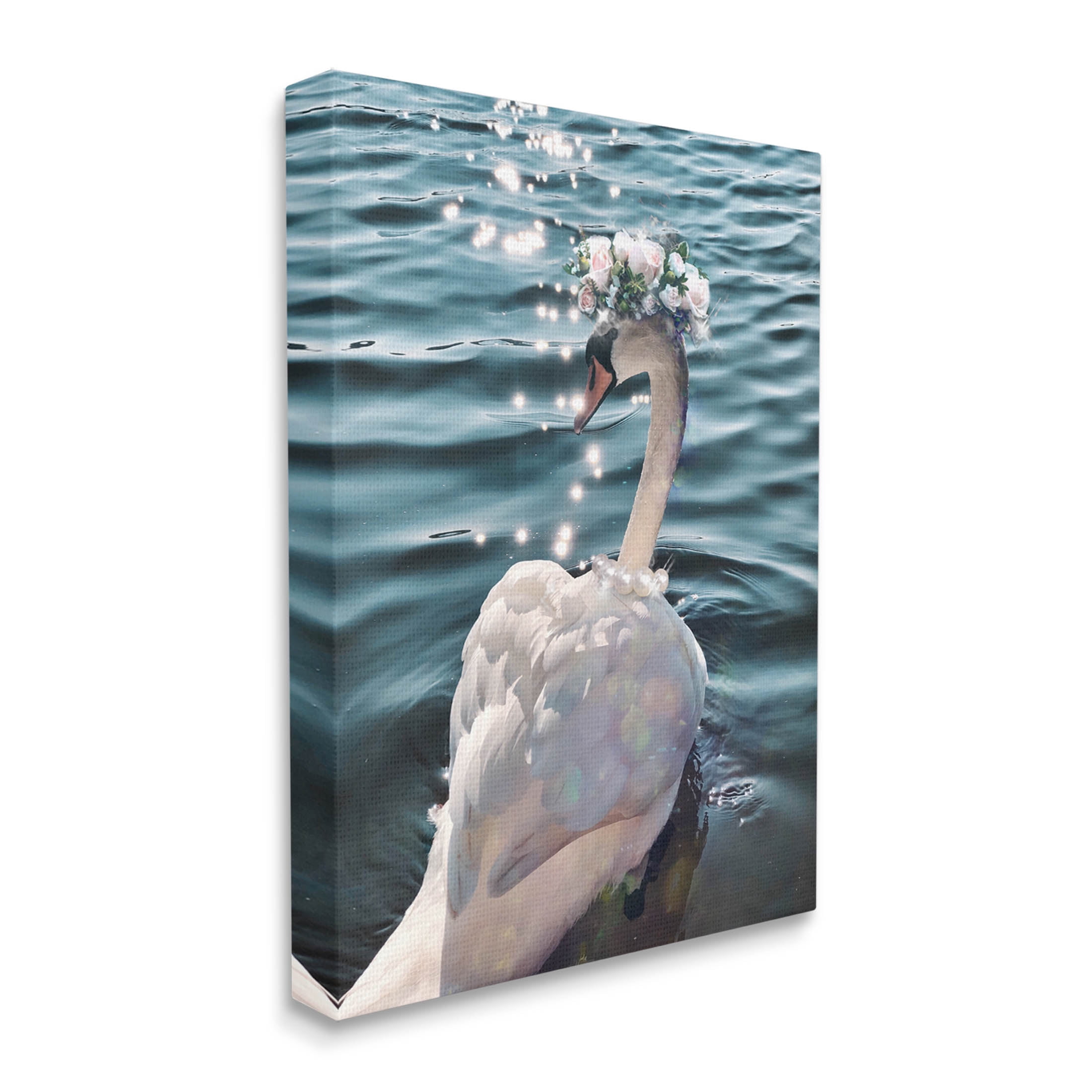 Flower Crown Swan Lake Ripples Animals & Insects Graphic Art Gallery Wrapped Canvas Print Wall Art