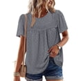 thumbnail image 2 of CHGBMOK Womens T-Shirts Mode Décontractée Manches Courtes Col Rond Plié Blouse Tailles S, 2 of 7