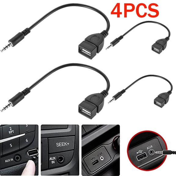 4pcs 3.5mm Male Audio AUX Jack to USB 2.0 Type A Female OTG Converter Adapter