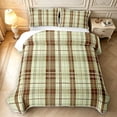 thumbnail image 2 of Manfei Modern Checkered Quilt Full,Vintage Stripes Full Bedspread Sets,Brown Yellow,3-Piece,1 Coverlet and 2 Pillowcases, 2 of 7