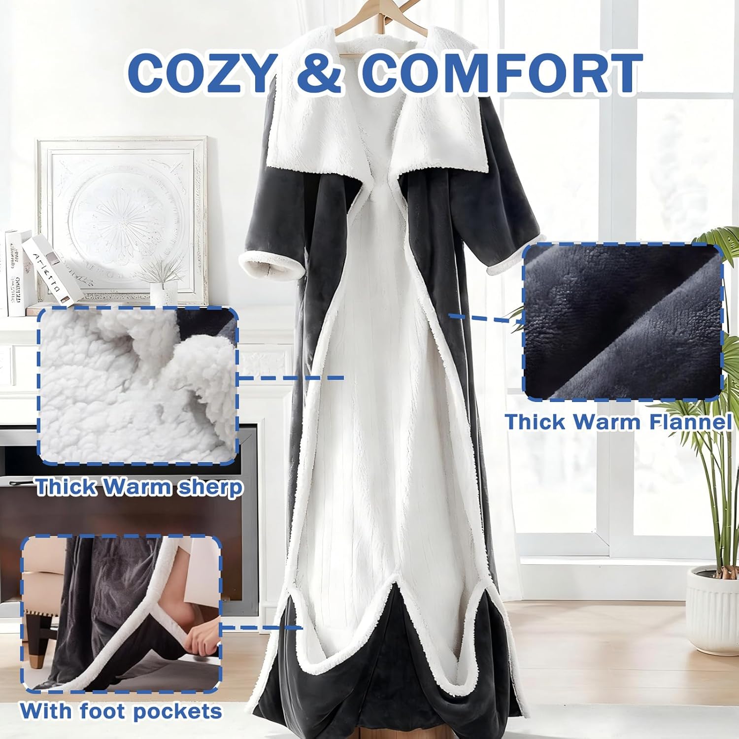 Heated Wearable Blanket with Feet, 2026 Upgrade Heated Wearable Blanket, 50"X70" Electric Blanket Heated Robe for Home, 10 Heating Levels Robe Snuggie Blankets for Mom(Grey)