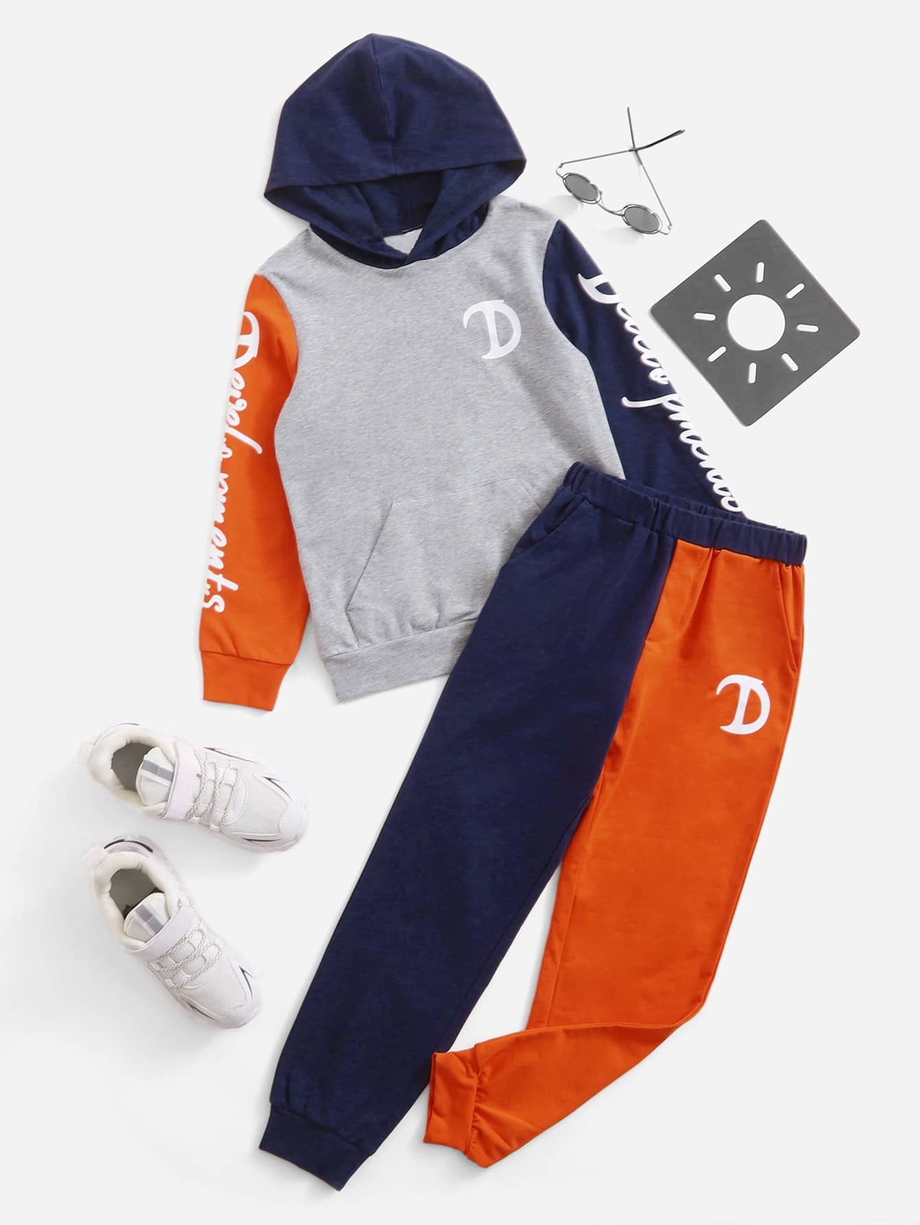 Boys Letter Graphic Hoodie Spliced 