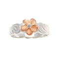 thumbnail image 3 of Sterling Silver 925 rhodium plated Hawaiian scroll pink rose gold plated cz plumeria flower ring size 2, 3 of 5