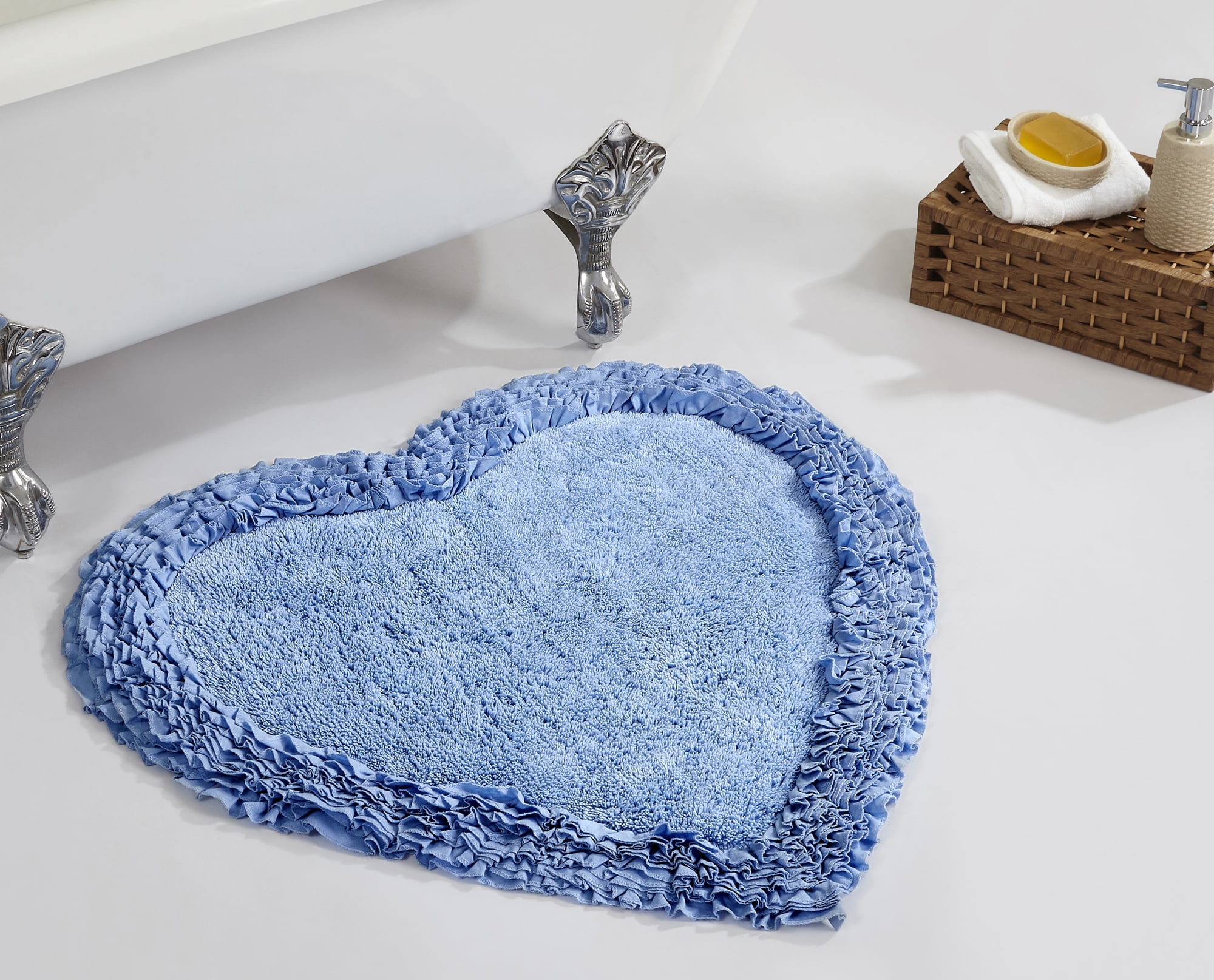 Better Trends Shaggy Border Bath Rug 30" Heart Blue