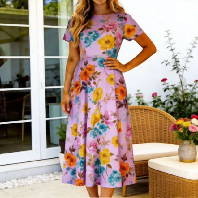 TaTaai Women's Casual Maxi Dress Round Neck Sleeveless Floral Print Fitted Stretchy Summer Dress Rose Pattern Long Dress Gift