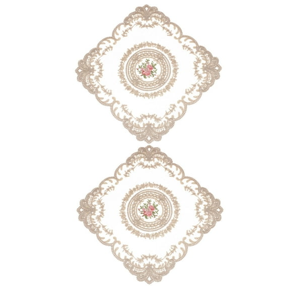 Uxcell 2Pack 12x12-in Retro Lace Placemat Square French Crochet Doilies, Gray Brown