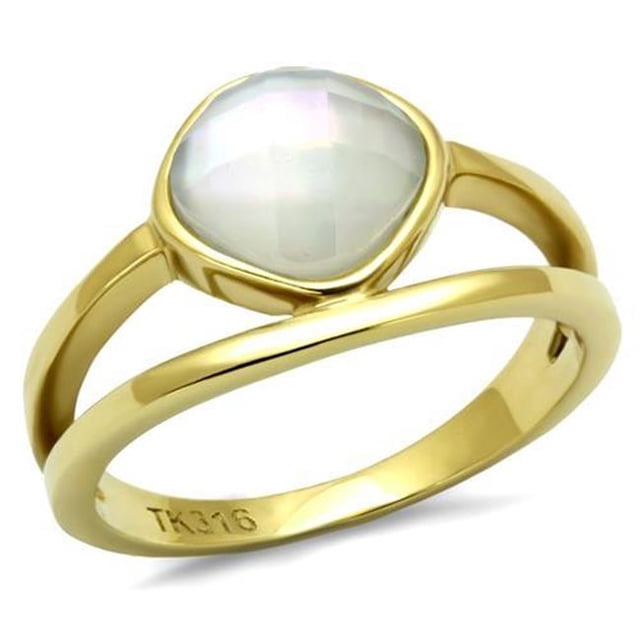 Bague en Acier Inoxydable IP Gold pour Femmes avec Precious Stone en Blanc - Taille 6