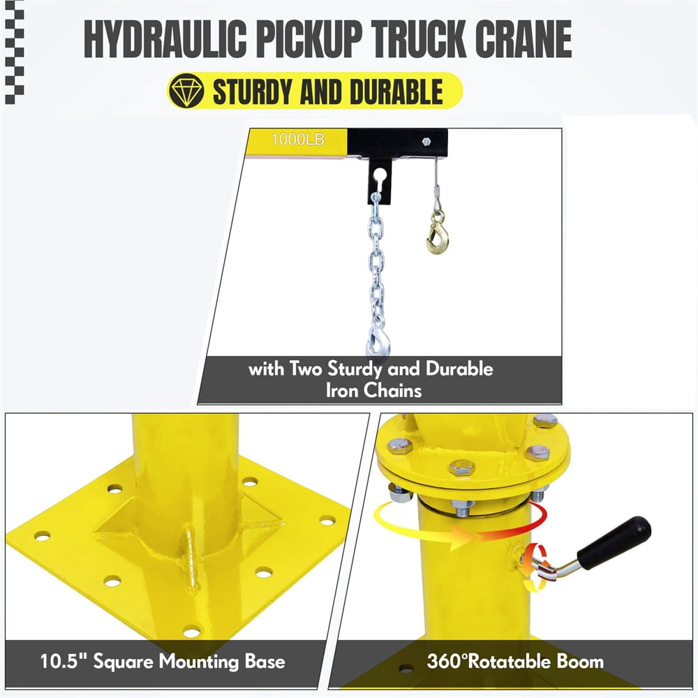 Hydraulic Pickup Truck Crane,Folding Truck-Mounted Bed Crane,360° Swivel Truck Jib Engine Hoist Crane,Truck Bed Lift in Construction, Factory