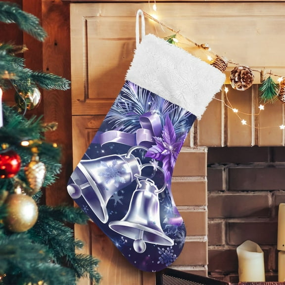 Ryvnso Christmas Stockings Christmas Purple Bells 17.7" Large Stocking Decoration 1 Pack
