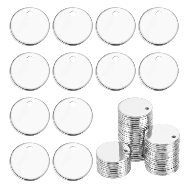 Uxcell 50Pcs Etiqueta de Estampado en Blanco de Acero Inoxidable, Colgante Redondo Grabado de Acero Inoxidable con Agujeros 8mm/0.31" Plata para Hacer Aretes de Joyería