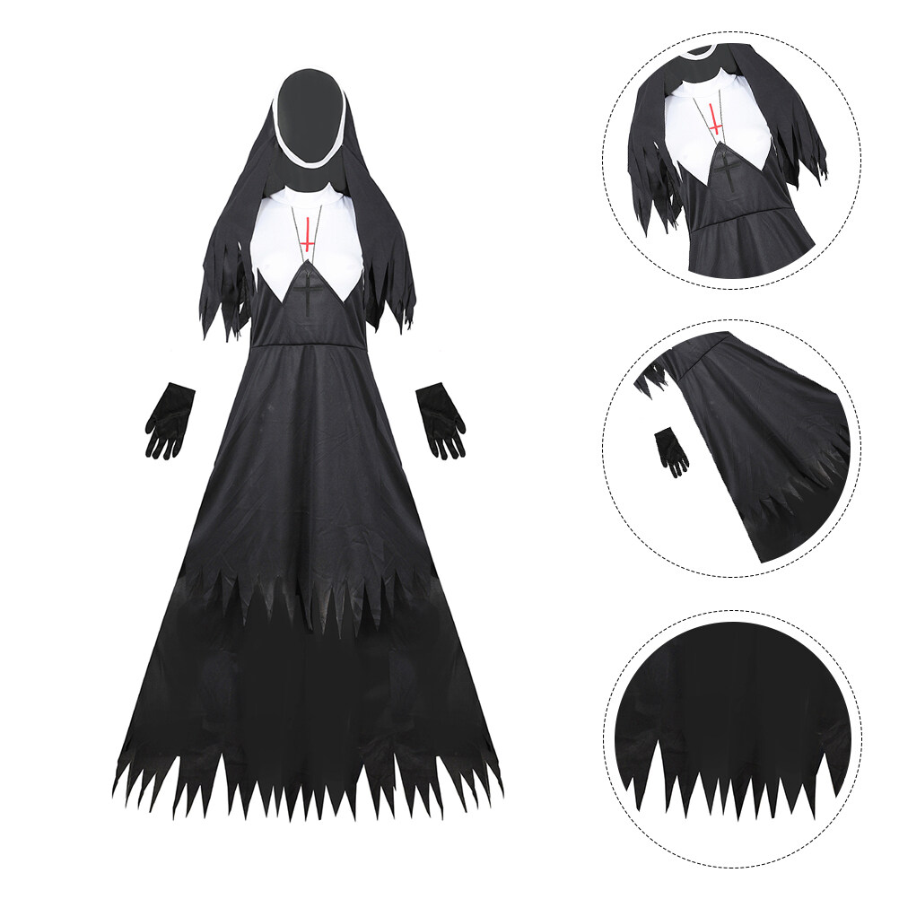1PC Halloween Nun Clothing Adult Costume Party Scary Party Uniform Prop - image 5 of 6