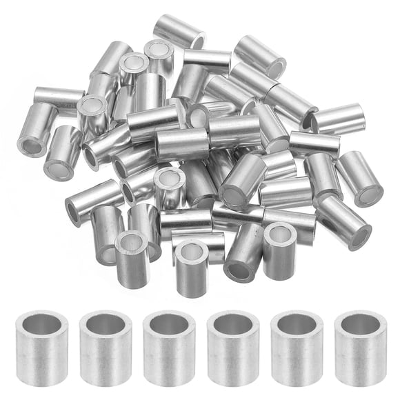 Uxcell 5/16" 8mm Aluminum Crimping Loop Sleeve Single Round Ferrule 22mm Height, Silver 50 Pack