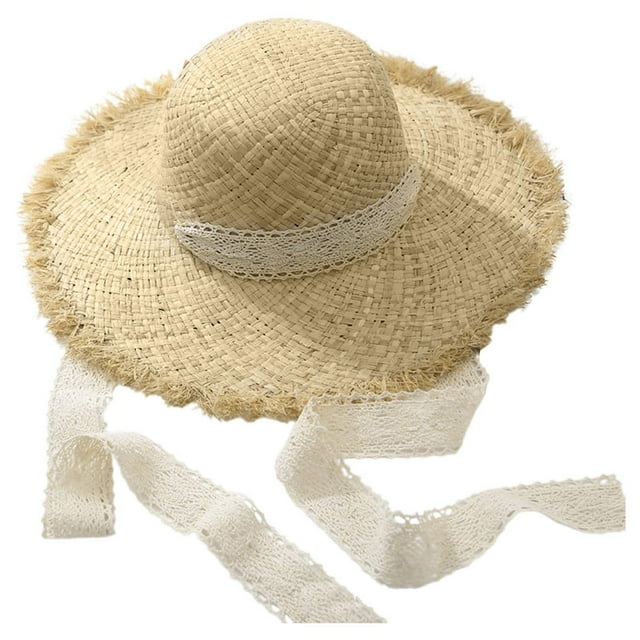 Sombrero de rafia de ala ancha para mujer para el verano - Correa ajustable - Vacaciones en la playa - Protección solar - Talla única